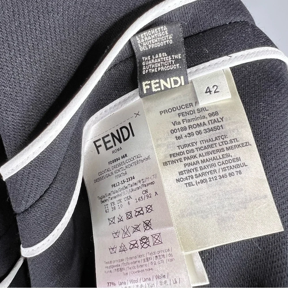 NWT Fendi Monster Eyes Embellished Black Leather Wool Cocktail Dress 42 6 - Picture 14 of 15